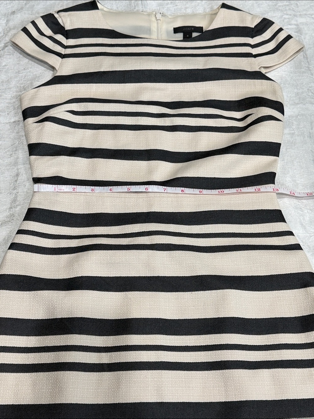 J.Crew Black Cream Striped Sheath Dress Cap Sleeve Career Cocktail Size 0 - Picture 10 of 11